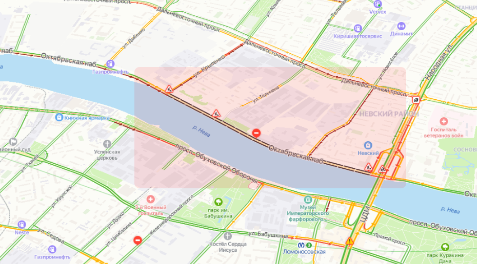 Перекрытие на Октябрьской набережной