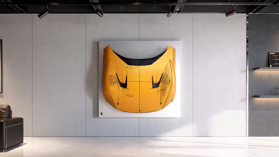 В Ferrari придумали вешать капоты своих автомобилей на стенку как картины Ferrari Sketch Body