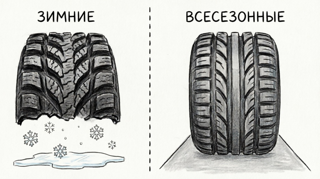 Зимние и всесезонные шины, отличия