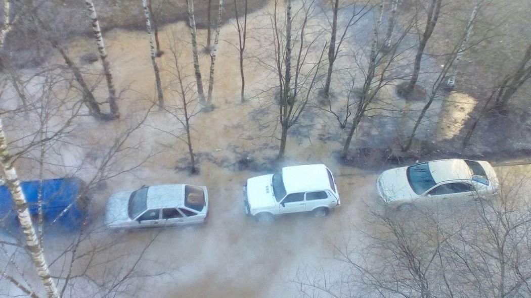 В Петербурге из-за прорыва кипятка ушли под землю несколько автомобилей