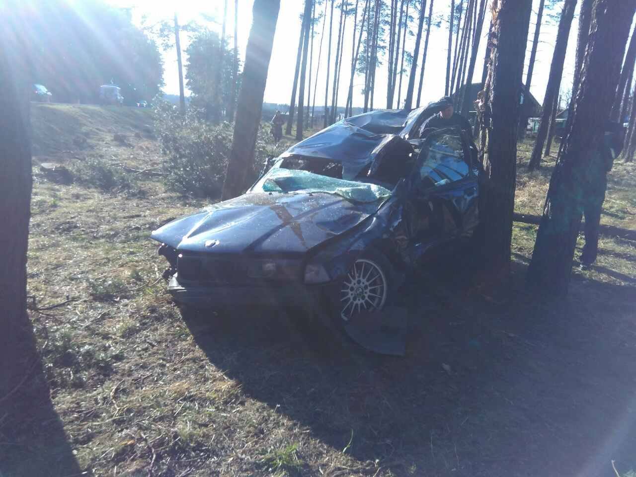 В Новополоцк BMW "споткнулся" о пень и застрял в деревьях, пострадавших из машины доставал МЧС Беларуси